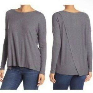 H by Bordeaux Rib Knit Long Sleeve Crewneck Top Split Back